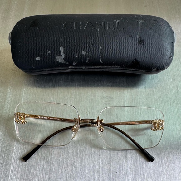 Chanel Vintage Crystal Logo Eyeglasses Gold Trim - Picture 1 of 4